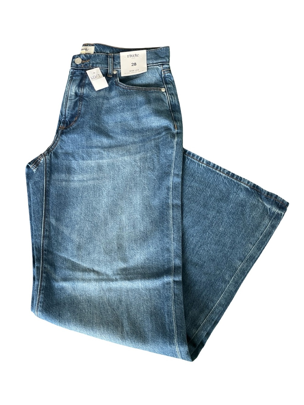 NEW Ann Taylor LOFT Rivete Wide Leg Jeans Classic Casual Denim Womens Size 28